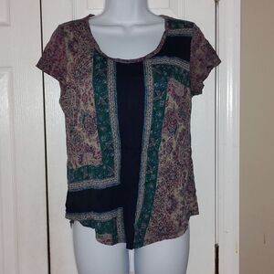 Lucky Brand multicolor short sleeve blouse top Sz M